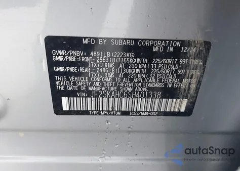 2025 Subaru Forester Wilderness from USA, damaged, VIN JF2SKAHC6SH401338